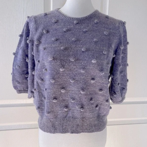 DemyLee x J Crew Puff Sleeve Pom Pom Sweater - Picture 2 of 5